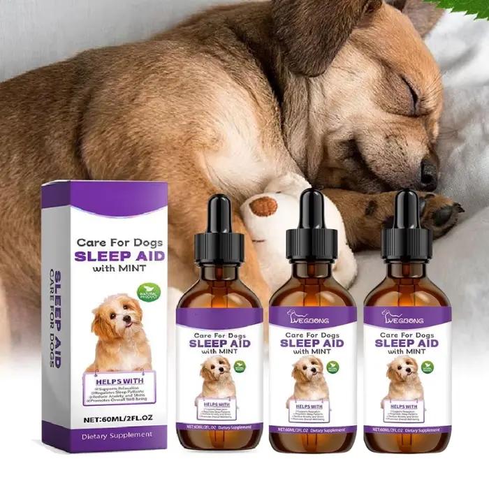 Gouttes de Soutien au Sommeil pour Chiens 60ml – Réduit l'Anxiété, Liquide Apaisant pour Animaux, Aide au Sommeil Douce et Naturelle à la Menthe pour Chiens, Soin de Sédation Nocturne