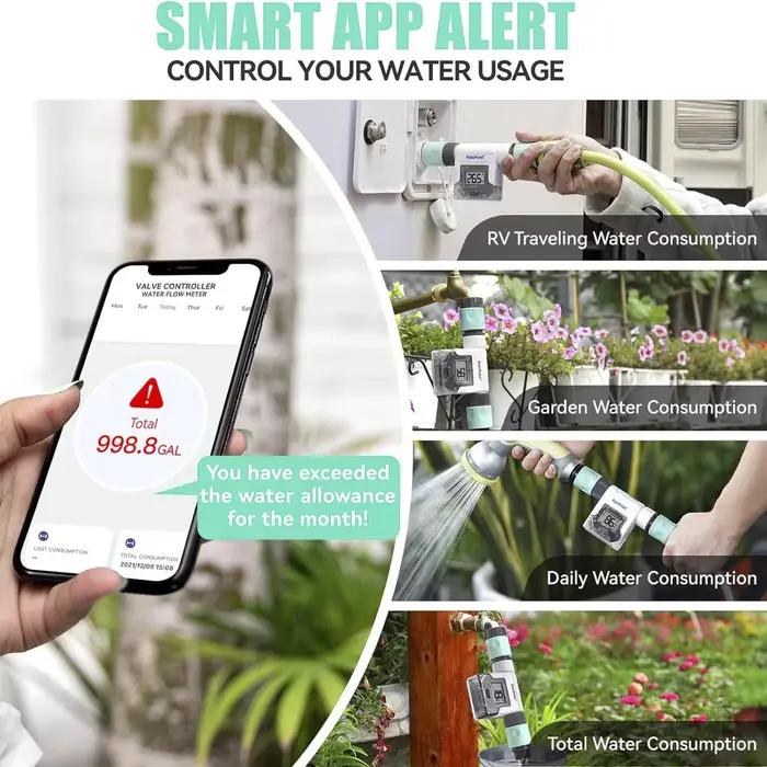 Débitmètre d'eau Wifi pour tuyau d'arrosage extérieur