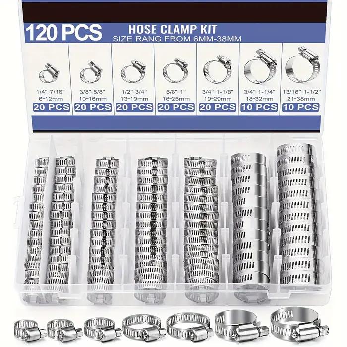 Colliers de serrage à vis sans fin pour tuyaux en acier inoxydable 40 pièces 5 tailles pour tuyaux non métalliques d'eau gaz et silicone amélioration de maison et bricolage