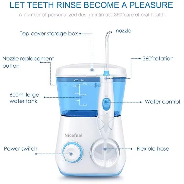 Irrigateur de nettoyage des dents, hydropulseur à pression réglable pour Nicefeel Oral 600ML, nettoyeur de dents à eau dentaire, 8 pointes de Jet d'eau