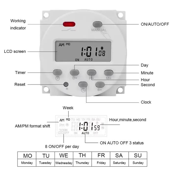 Minuteur numérique LCD à intervalle de 1 seconde 5V 12V 24V 110V 220V