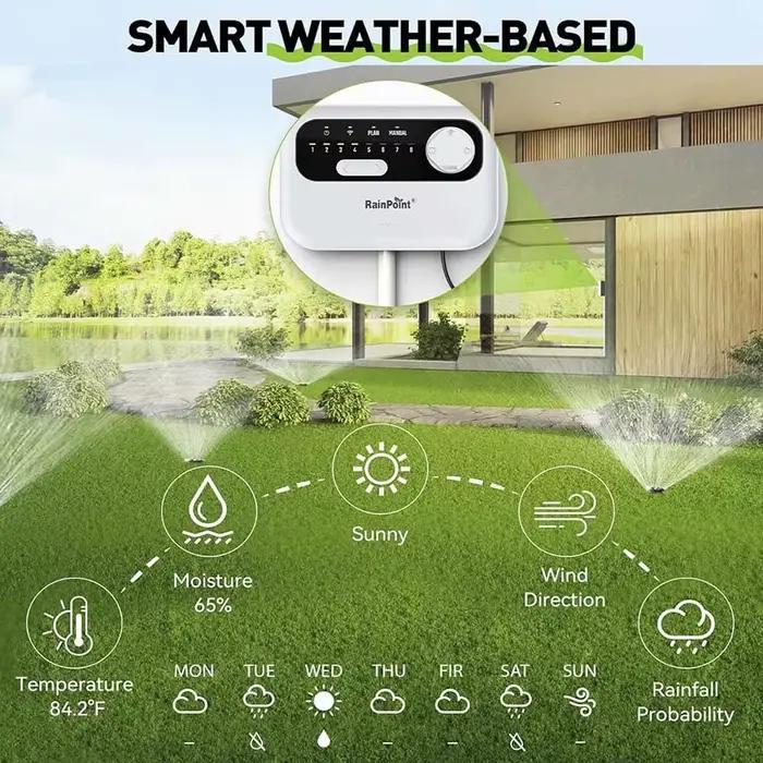 Contrôleur d'arrosage intelligent Rainpoint 8 station système d'irrigation à électrovanne avec capteur pour jardin automatique gestion de l'eau programmable pour chaque saison occasions spéciales