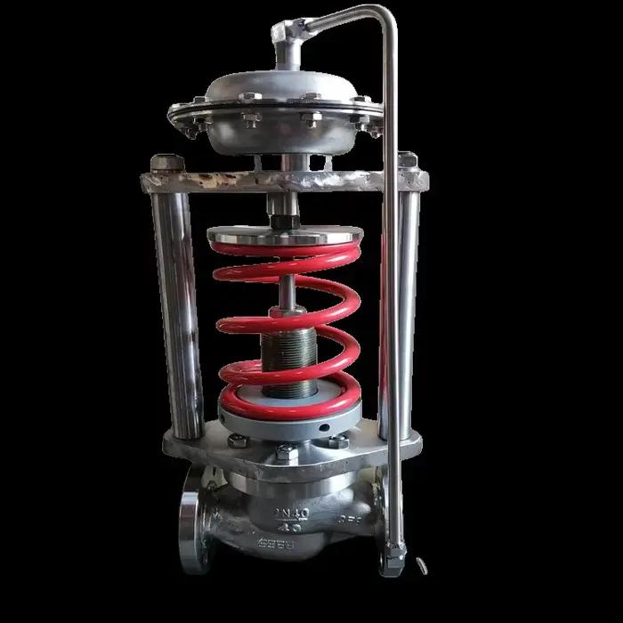 Vanne de régulation de pression auto-régulante en acier inoxydable pour applications de gaz.