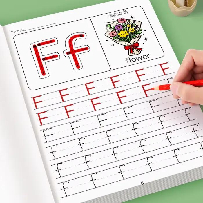 Cahier d'exercices d'écriture de l'alphabet anglais de 32 pages avec lettres colorées Practice-A-Z minuscules et majuscules, traçage, aide à l'apprentissage éducatif