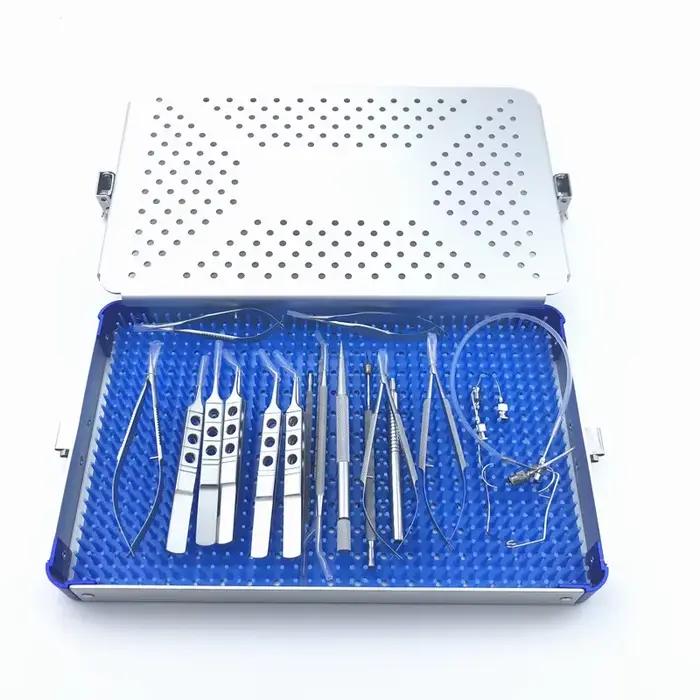 Kit chirurgical de micro-propordes yeux avec boîte de plateau tertiaire, ensemble de cataracte de micro danse, 21 pièces