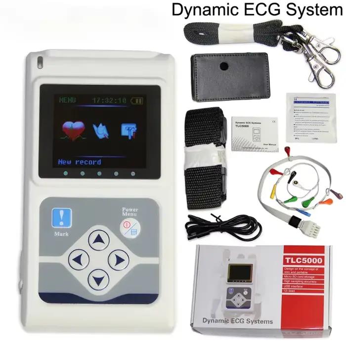 TLC5000 12 canaux ECG dynamique Holter testeur de fréquence cardiaque portable 24 heures surveillance cardiaque système d'analyse d'enregistrement ECG