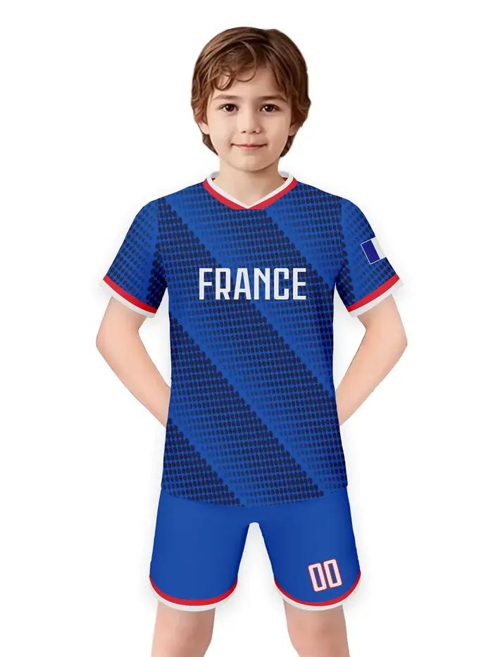 Ensemble de football personnalisé pour enfants, kit de football français avec nom et numéro, uniforme d'entraînement respirant de l'équipe nationale