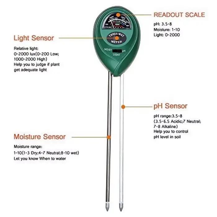 3 en 1 sol PH mètre lumière du soleil PH testeur jardin fleurs sol capteur d'humidité compteur plantes acidité humidité PH moniteur détecteur