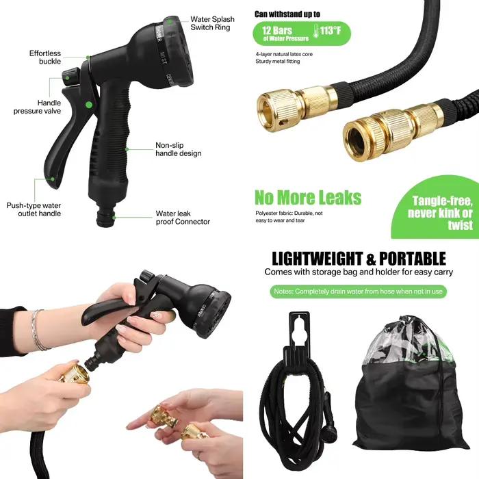 Pistolet à eau portatif de tuyau d'arrosage de 25/50/75/100ft pour le nettoyage de Machine de lavage de voiture arroseur