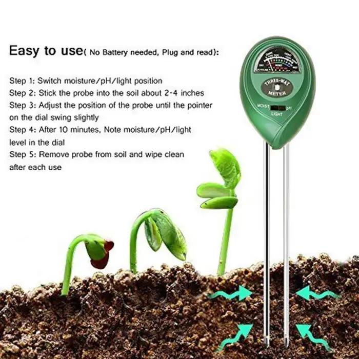 3 en 1 sol PH mètre lumière du soleil PH testeur jardin fleurs sol capteur d'humidité compteur plantes acidité humidité PH moniteur détecteur