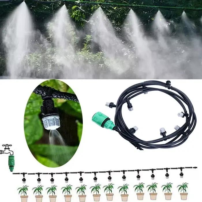 Nouveau système d'irrigation 10 mètres avec 10 buses réglables pour jardin, kit d'arrosage avec pulvérisation brumisation, économiseur de temps et d'eau pour plantes et herbes aromatiques