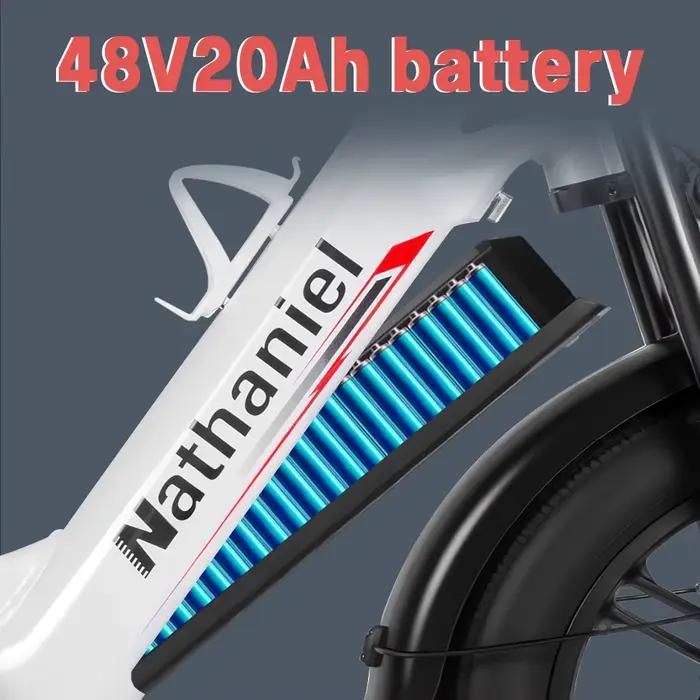 Vélo électrique Nathaniel SYR08 pour trajets urbains, double moteur 2000W, roue intégrée 20x4.0, 48V20AH, vitesse 50+, cyclisme extérieur sur neige/sable