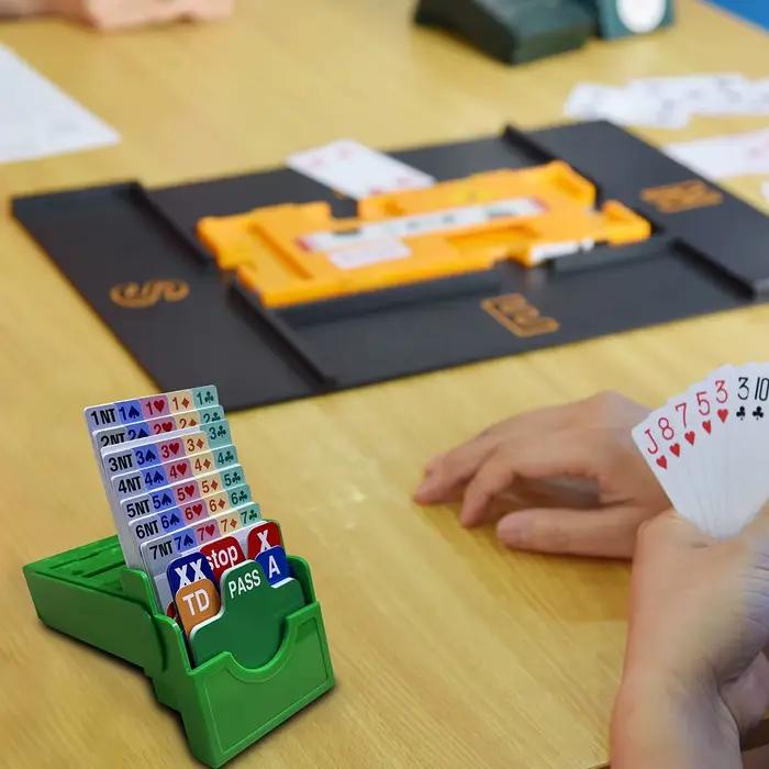 Bridge Partner – ensemble de 4 appareils d'enchère, boîte d'enchère de couleur bleu ciel, comprend des cartes de jeu en papier, en tournage officiel