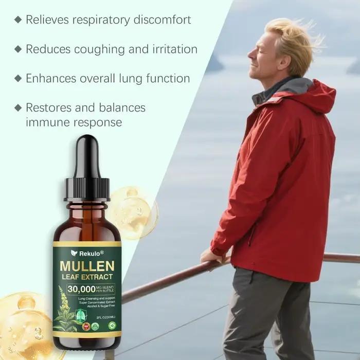Gouttes Nettoyantes Pulmonaires à Absorption Rapide, Extrait Naturel de Feuille de Molène 30000mg, Gouttes Quotidiennes pour Soins Respiratoires