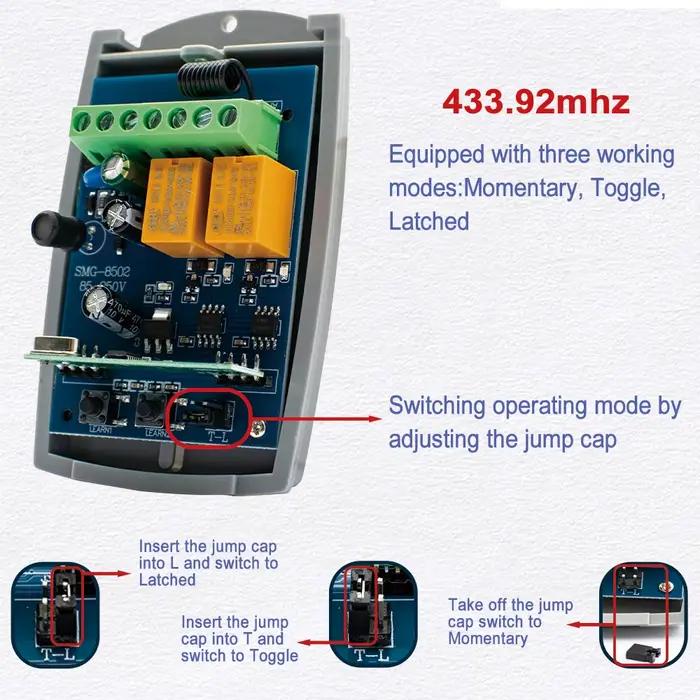 Universal SCS SENTINEL Contrôleur Récepteur de Porte de Garage 7-32V 85-250V 2CH 433MHz Télécommande Ouvre-portail
