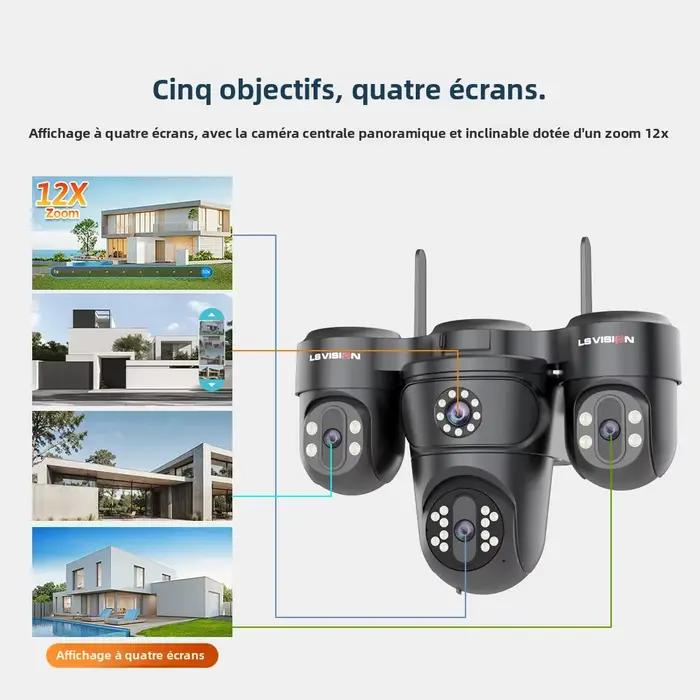 Caméra de surveillance extérieure solaire LS VISION AOV 4G SIM, 4 objectifs, zoom automatique, suivi, zoom optique 12X, caméra de sécurité CCTV, enregistrement 24/7