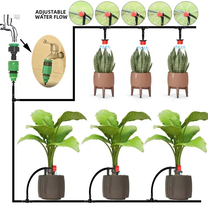 Système d'irrigation goutte à goutte 5M-60M Kit d'arrosage pour plantes avec minuterie réglable pour jardin et serre occasions spéciales