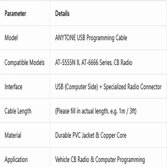 Câble de programmation USB AT-6666 100% Original, compatible avec la radio CB AT6666, radio bidirectionnelle