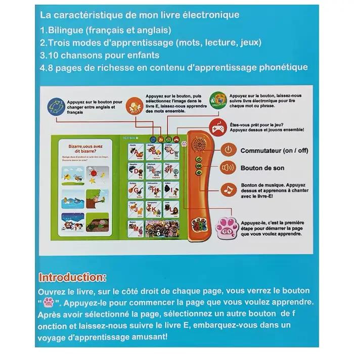 Jouets d'apprentissage intelligents français et anglais, lecture bilingue des doigts, livre vocal pour enfants, livre électronique français, cadeau éducatif précoce