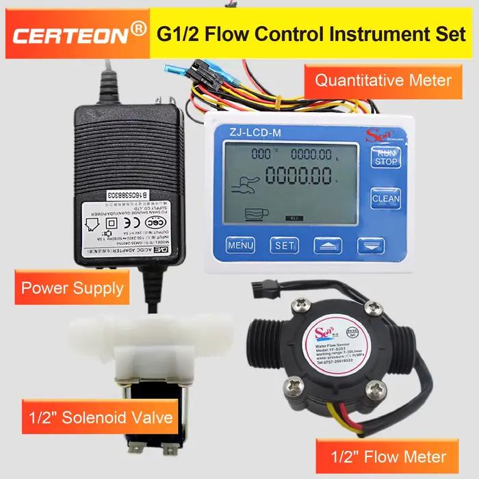 Débitmètre ZJ-LCD-M 1/2 Pouce pour Remplissage de Liquides avec Affichage Numérique Capteur de Fuite Électrovanne Normalement Ouverte Kit de Contrôle Quantitatif