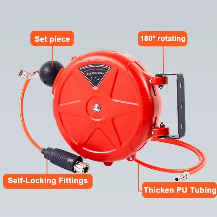 Enrouleur de tuyau à rembobinage automatique robuste de 10m avec bobine de montage mural Compatible eau/air à coupleur rapide pour industriel et Commercial
