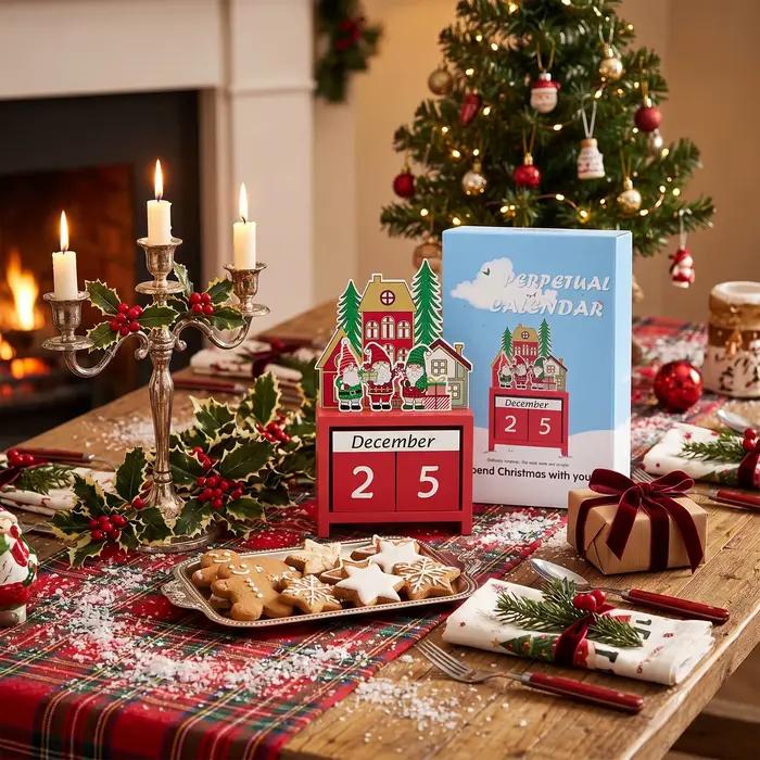 Calendrier de l'Avent de Noël, décoration de bureau en bois, compte à rebours des jours jusqu'à Noël, ornements pour la maison, décoration de bureau - Père Noël
