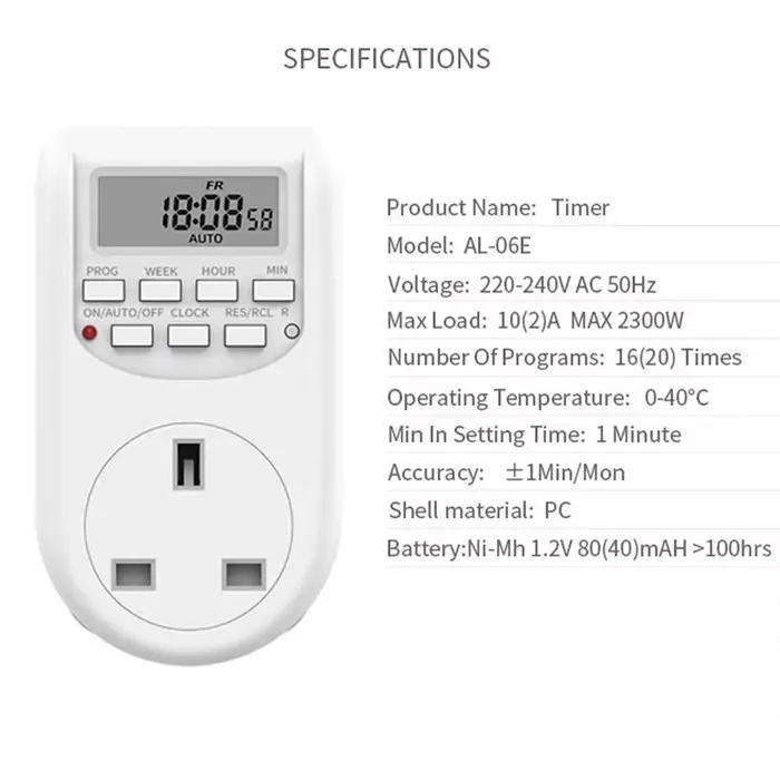 Minuteur numérique programmable EU/US/UK 1785W/2300W à économie d'énergie avec prise 10A/15A pour cuisine