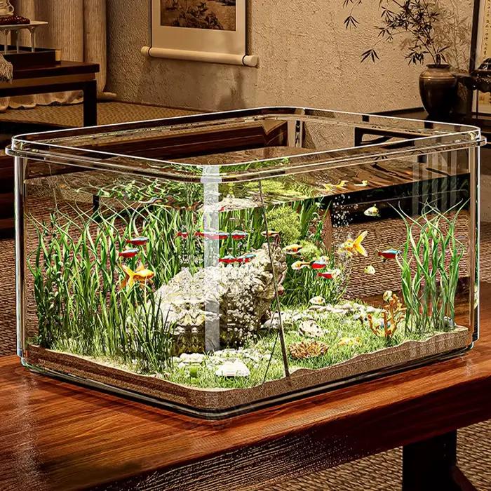 Aquarium Transparent de bureau créatif, 1 pièce, pour bureau, décoration de maison, rectangulaire (réservoir nu, pas de paysages ni de pierres incluses)