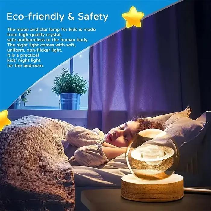 Boule de Clip 3D à LED avec Base en Bois Gravée au Laser, Veilleuse Chaude, Système Solaire, Globe Galaxy, Cadeau d'Anniversaire, Décoration de Maison et de Bureau
