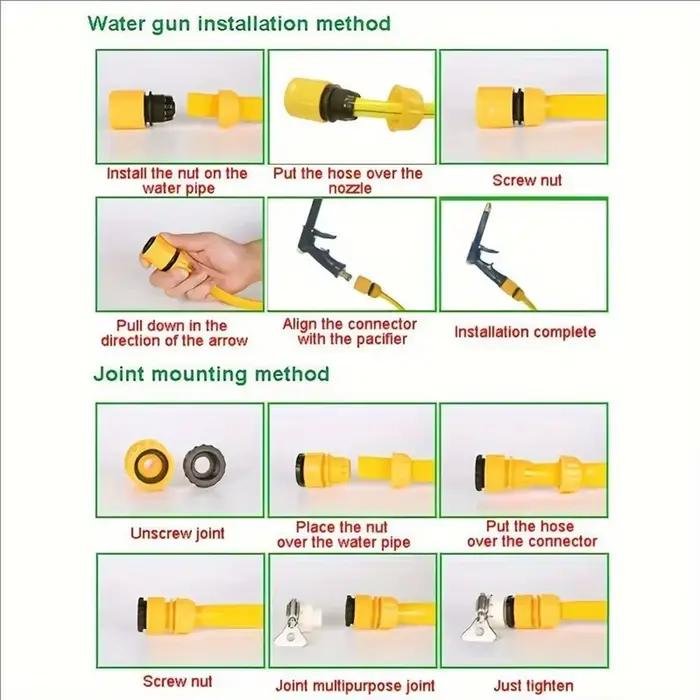 1 ensemble de tuyaux d'arrosage jaunes pour jardin