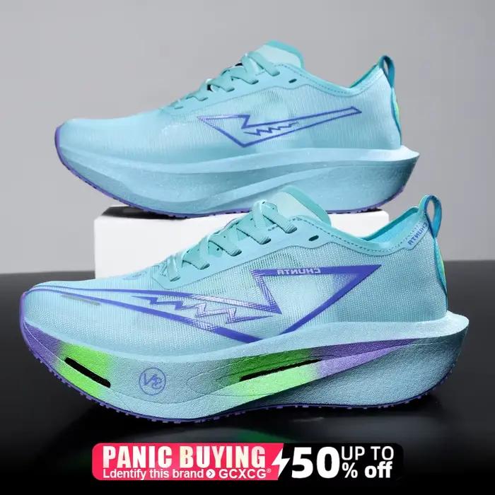 Chaussures de course à pied avec semelle en carbone, spécialité marathon, hommes, sport, respirantes, légères, femmes, confortables, antidérapantes, baskets Chunta