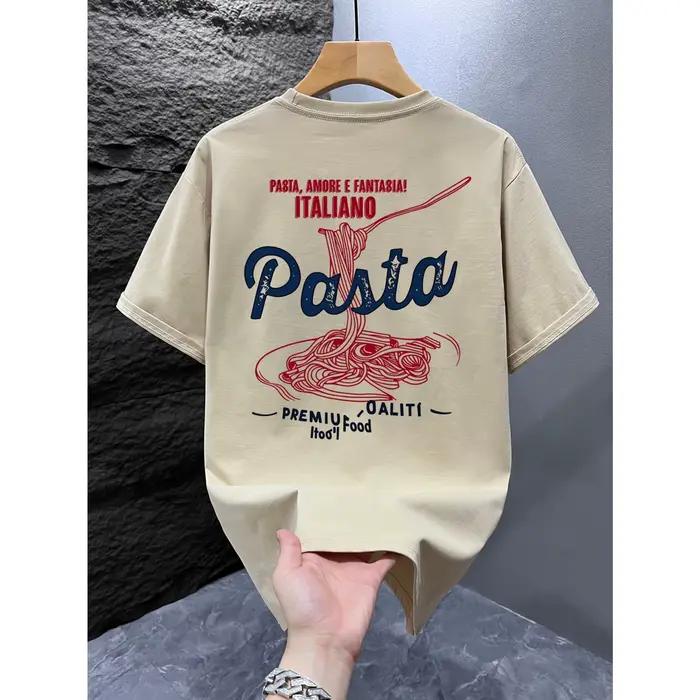 T-shirt graphique alimentaire italien pour hommes et femmes, style vintage décontracté streetwear, manches courtes en coton, imprimé spaghetti amusant