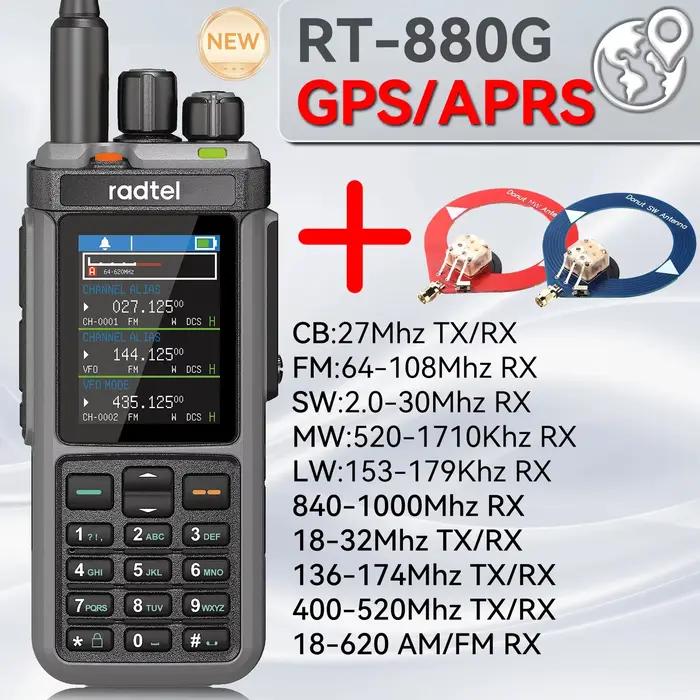 Radtel RT-880G CB Radio 10w radio amateur toutes bandes avec fonctions APRS et GPS. Cela couvre les bandes HF, UHF et VHF et la bande UHF
