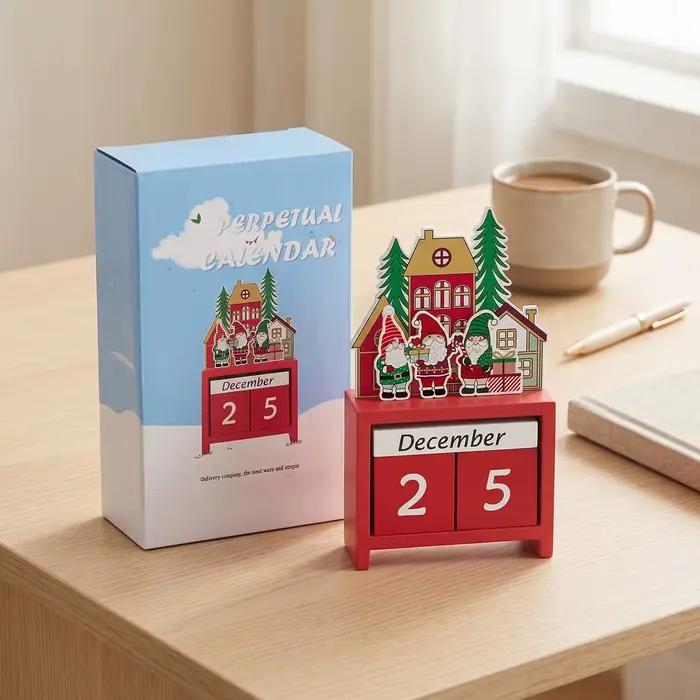 Calendrier de l'Avent de Noël, décoration de bureau en bois, compte à rebours des jours jusqu'à Noël, ornements pour la maison, décoration de bureau - Père Noël