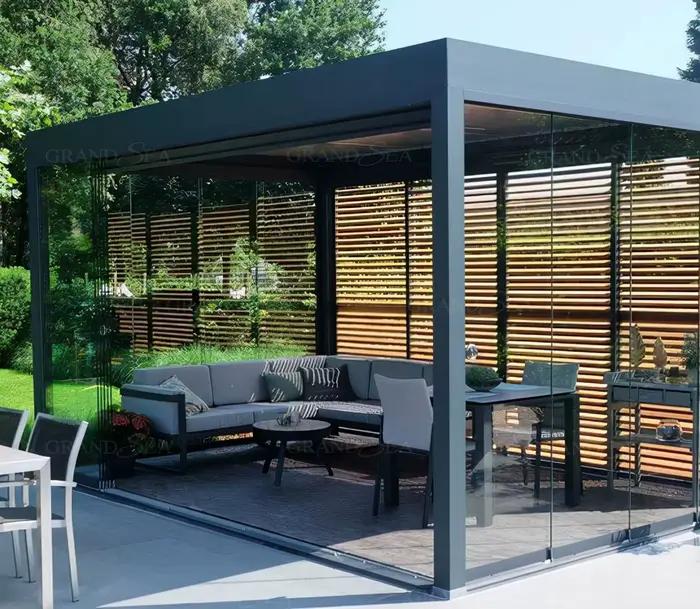 Système de toit à persiennes motorisé pour jardin extérieur Pergola bioclimatique