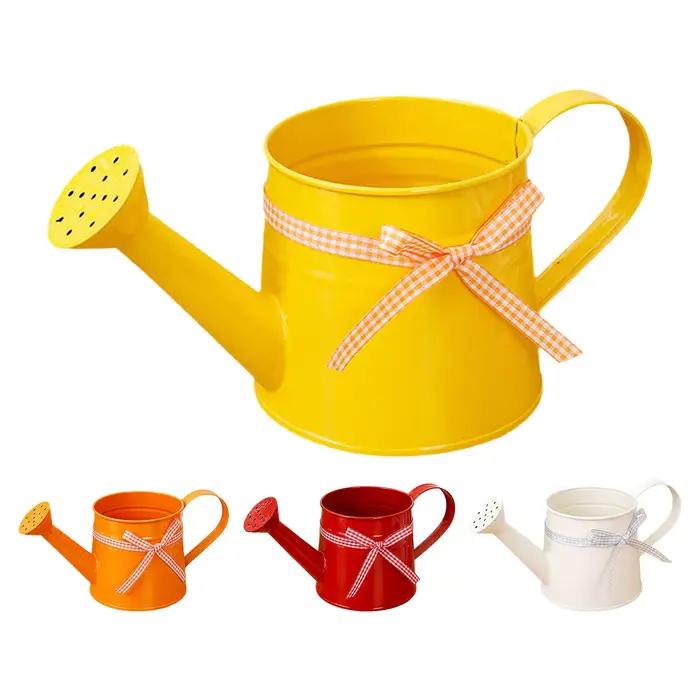 Indoor Watering Can 1L Metal Pot with Sprinkler Head and Gingham Ribbon Modern Plant