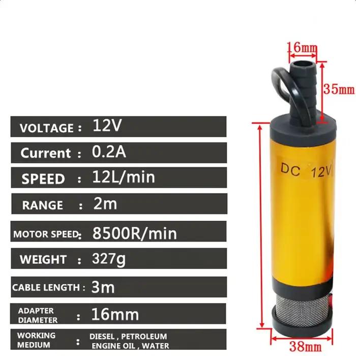 Mini pompe submersible électrique portable 12V/24V DC - 12L/min