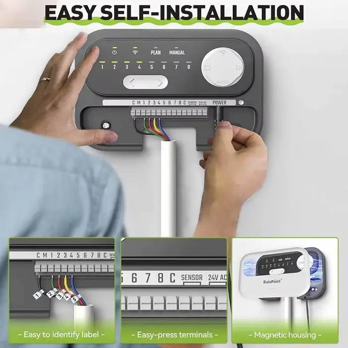Contrôleur d'arrosage intelligent Rainpoint 8 station système d'irrigation à électrovanne avec capteur pour jardin automatique gestion de l'eau programmable pour chaque saison occasions spéciales