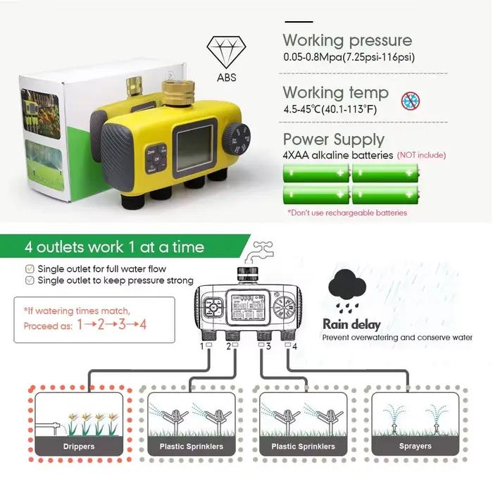 Programmateur d'arrosage programmable 1/2/3/4 voies pour jardin avec fonction de report de pluie