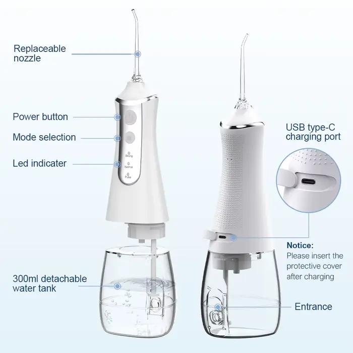 Irrigateur dentaire buccal, fil dentaire, Machine à laver la bouche, 5 buses, 3 Modes, Rechargeable par USB, réservoir de 300ml