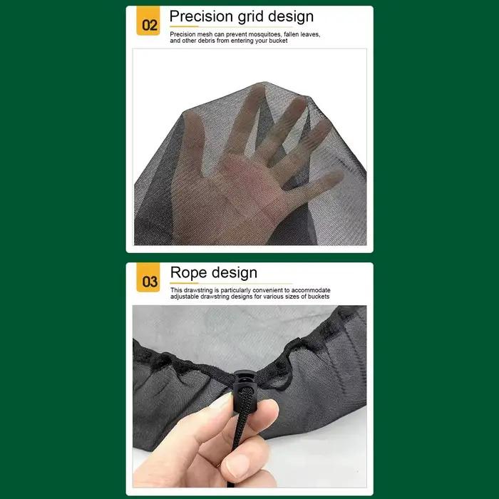 Couverture en filet pour baril de récupération d'eau de pluie avec cordon de serrage réglable