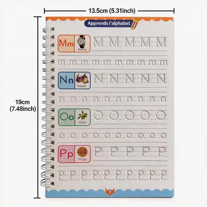 Cahier d'exercices de l'alphabet français à rainures, cahier d'activités d'écriture de l'alphabet, cahier de pratique de l'alphabet pour débutants en français