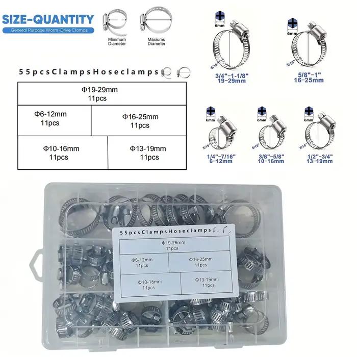 Colliers de serrage à vis sans fin pour tuyaux en acier inoxydable 40 pièces 5 tailles pour tuyaux non métalliques d'eau gaz et silicone amélioration de maison et bricolage