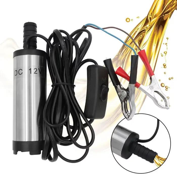 Pompe à huile submersible 12V avec pinces de batterie et interrupteur intégré
