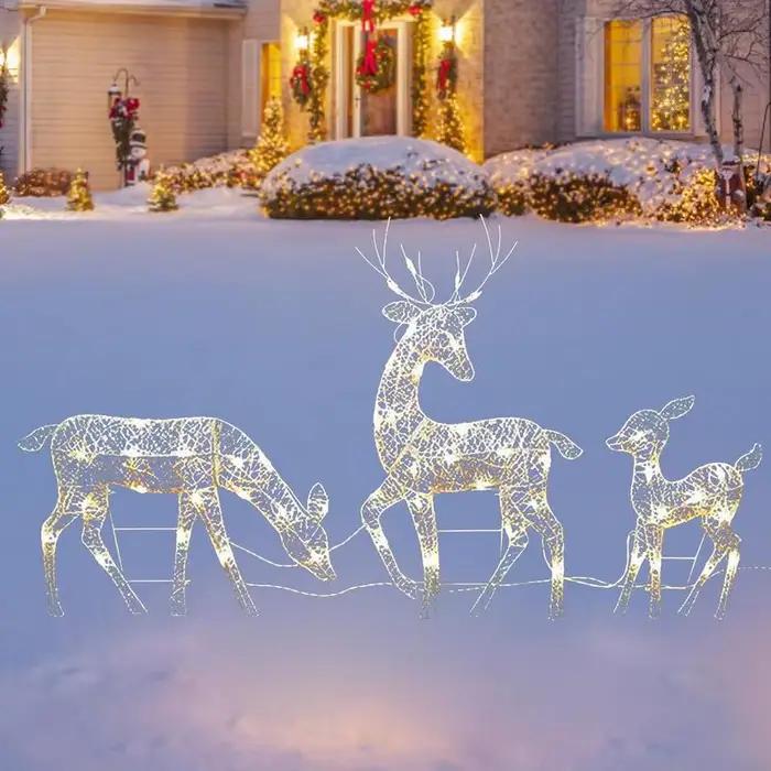 Lumières de pelouse de cerf blanc debout éclairées résistantes aux intempéries