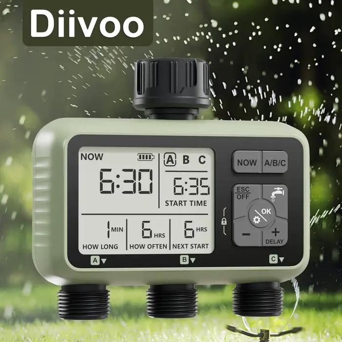 Diivoo minuterie d'eau de jardin minuterie d'irrigation automatique Programmable à 3 zones avec retard de pluie arrosage manuel/Mode automatique pour cour de pelouse