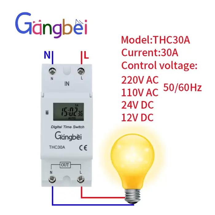 Commutateur de temps numérique Programmable hebdomadaire de 7 jours, relais de contrôle de minuterie AC 220V 230V 110V DC24V 12V THC30 30A, montage sur Rail Din