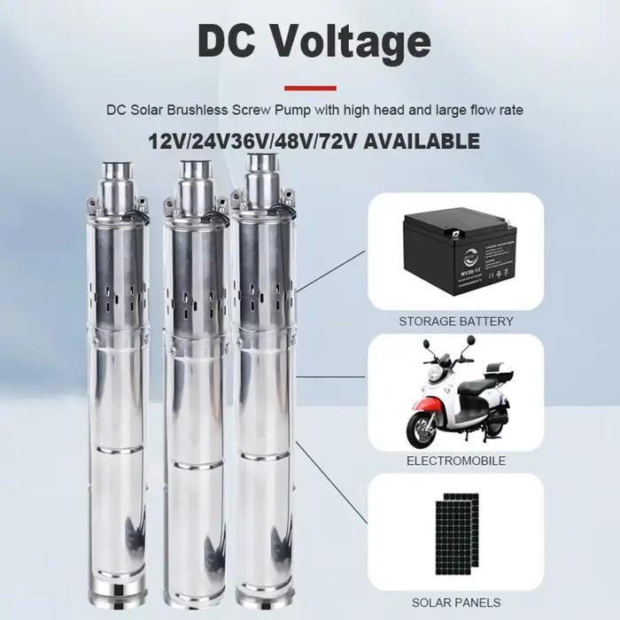 Pompe submersible solaire en acier inoxydable 750W 370W 150W 12V-72V avec contrôleur intégré pour puits profond et agriculture