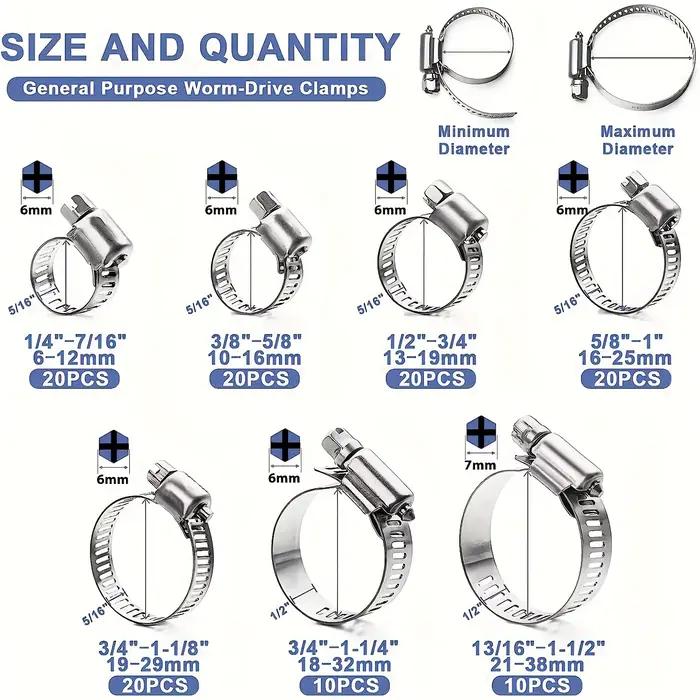 Colliers de serrage à vis sans fin pour tuyaux en acier inoxydable 40 pièces 5 tailles pour tuyaux non métalliques d'eau gaz et silicone amélioration de maison et bricolage