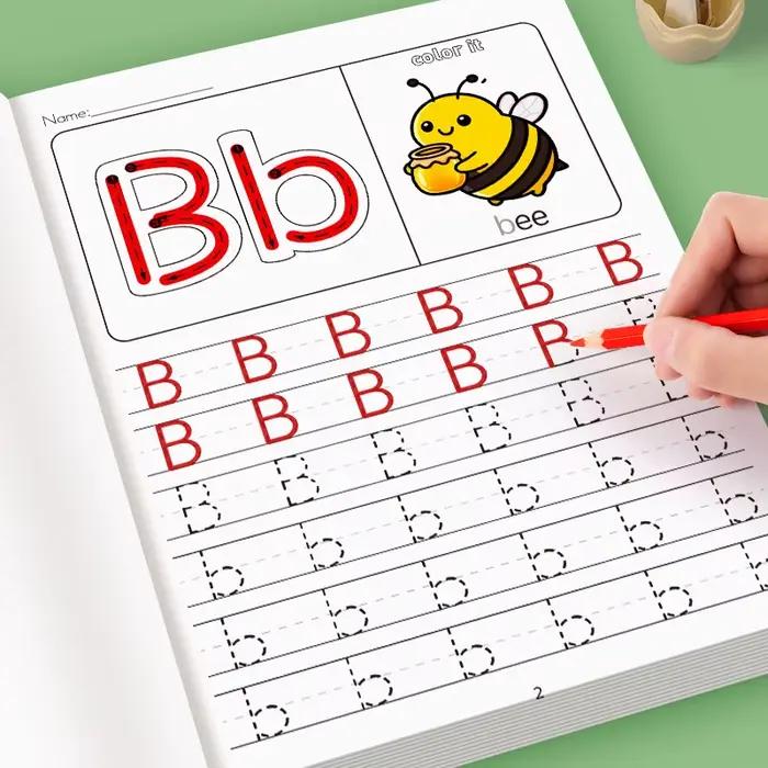 Cahier d'exercices d'écriture de l'alphabet anglais de 32 pages avec lettres colorées Practice-A-Z minuscules et majuscules, traçage, aide à l'apprentissage éducatif